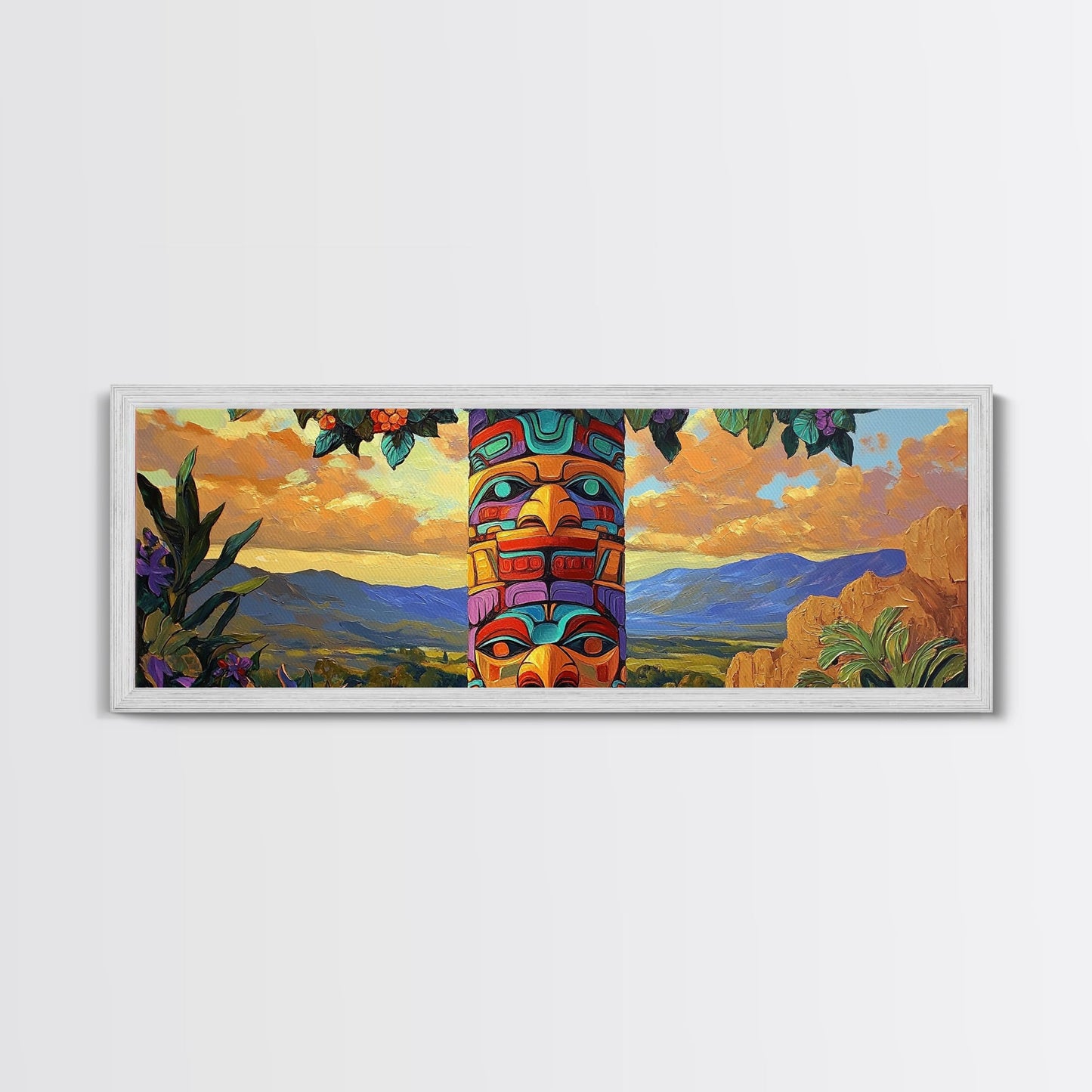 Totem Pole Art, Southwest Style, Desert Sky, Framed Canvas Print, Native Inspired, Living Room Wall Art, Cultural Landscape