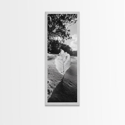 Autumn Leaf Beach, Fall Nature Scene, Minimal Wall Decor, Framed Canvas Print, Seasonal Bedroom Art, Black and White Photography