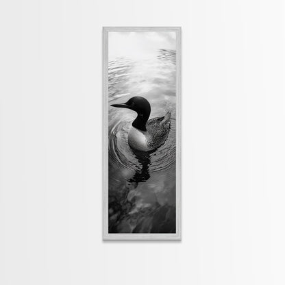 Water Loon, Lake Bird, Floating Wildlife, Nature Stillness, Serene Waterfowl Framed Canvas Print, Cabin Wall Art Rustic Lakehouse Decor