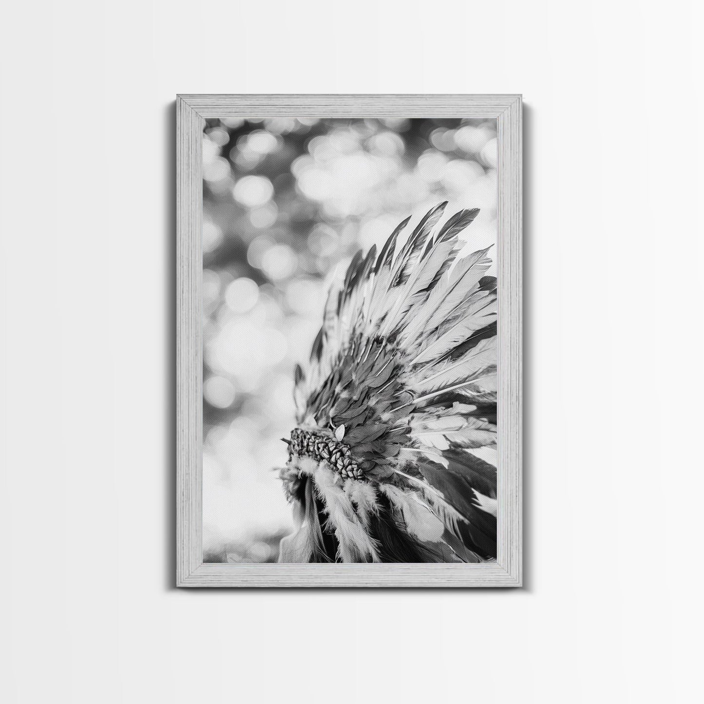 Feather Headdress, Native Style, Tribal Detail, Canvas Print, Boho Wall Decor, Cultural Art, Bedroom Accent, Earthy Minimalism