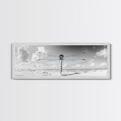 Dragonfly Beach Art, Detailed Insect Wings, Nature Wall Decor, Framed Canvas Print, Boho Bedroom Art, Minimal Wildlife Photography