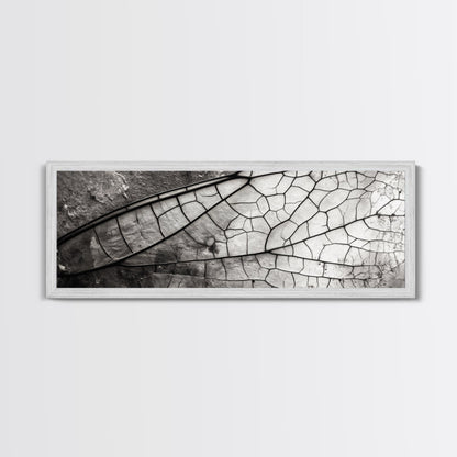 Macro Insect Wing, Abstract Nature Texture, Modern Neutral Wall Decor, Framed Canvas Print, Office Art, Monochrome Macro Photography