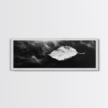 Misty Leaf, Black Art, Nature Print, Autumn Wall Decor, Framed Canvas Print, Minimalist Wall Art, Bedroom Wall Decor, Fall Botanical Art