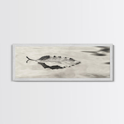 Autumn Leaf, Water Reflection, Nature Minimalism, Floating Stillness, Framed Canvas Print, Fall Wall Art, Neutral Tones, Bathroom Decor