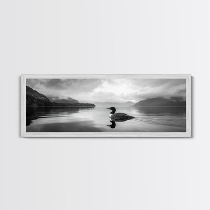 Loon Lake, Misty Reflection, Quiet Morning, Framed Canvas Print, Cabin Wall Art, Nature Lover Gift, Rustic Lakehouse Decor