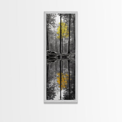 Yellow Tree, Autumn Woods, Forest Reflection, Nature Glow, Framed Canvas Print, Fall Wall Art, Rustic Decor, Cabin Art, Earthy Tones