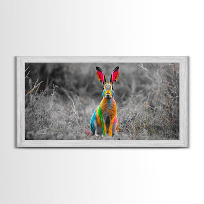 Rainbow Rabbit, Colorful Bunny, Surreal Wildlife, Nature Fantasy – Canvas Print, Kids Room Wall Art, Whimsical Decor, Modern Animal Art