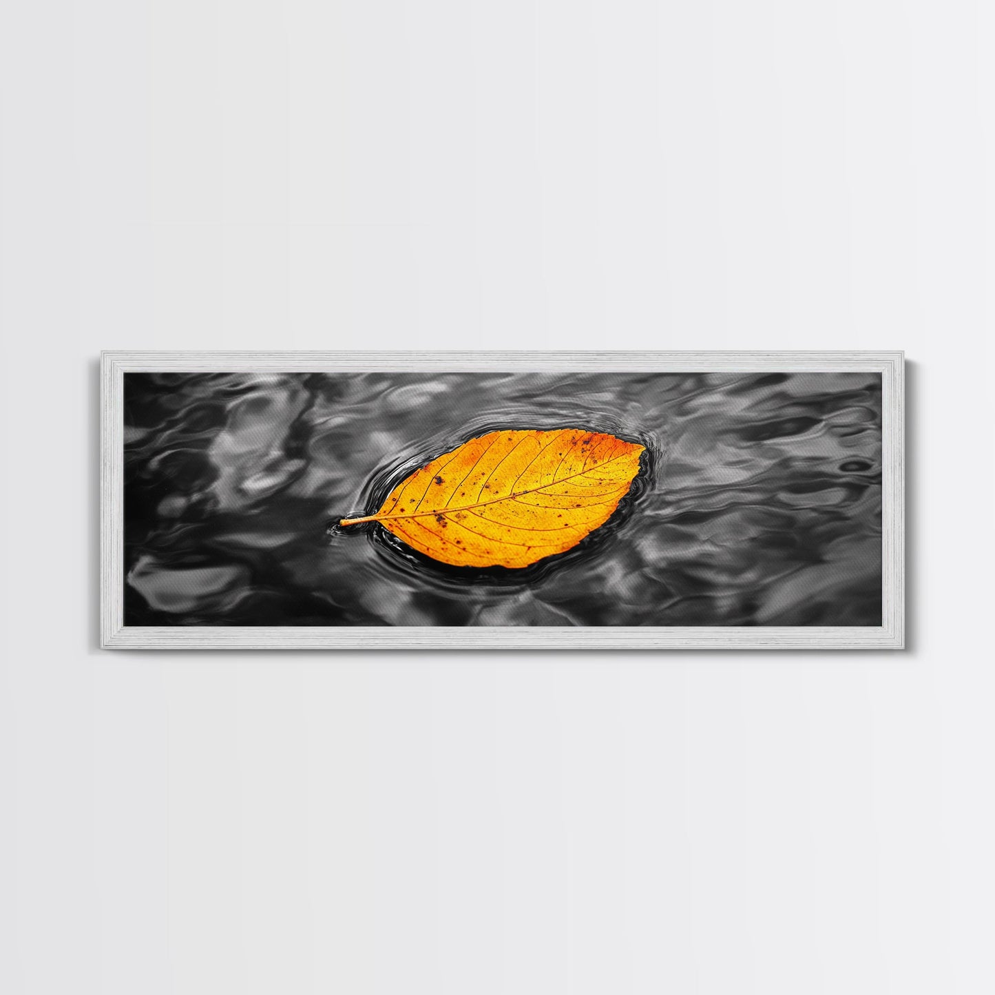 Floating Autumn Leaf, Orange Leaf on Water, Framed Canvas Print, Fall Bathroom Wall Art, Nature Closeup Photography, Minimalist Decor