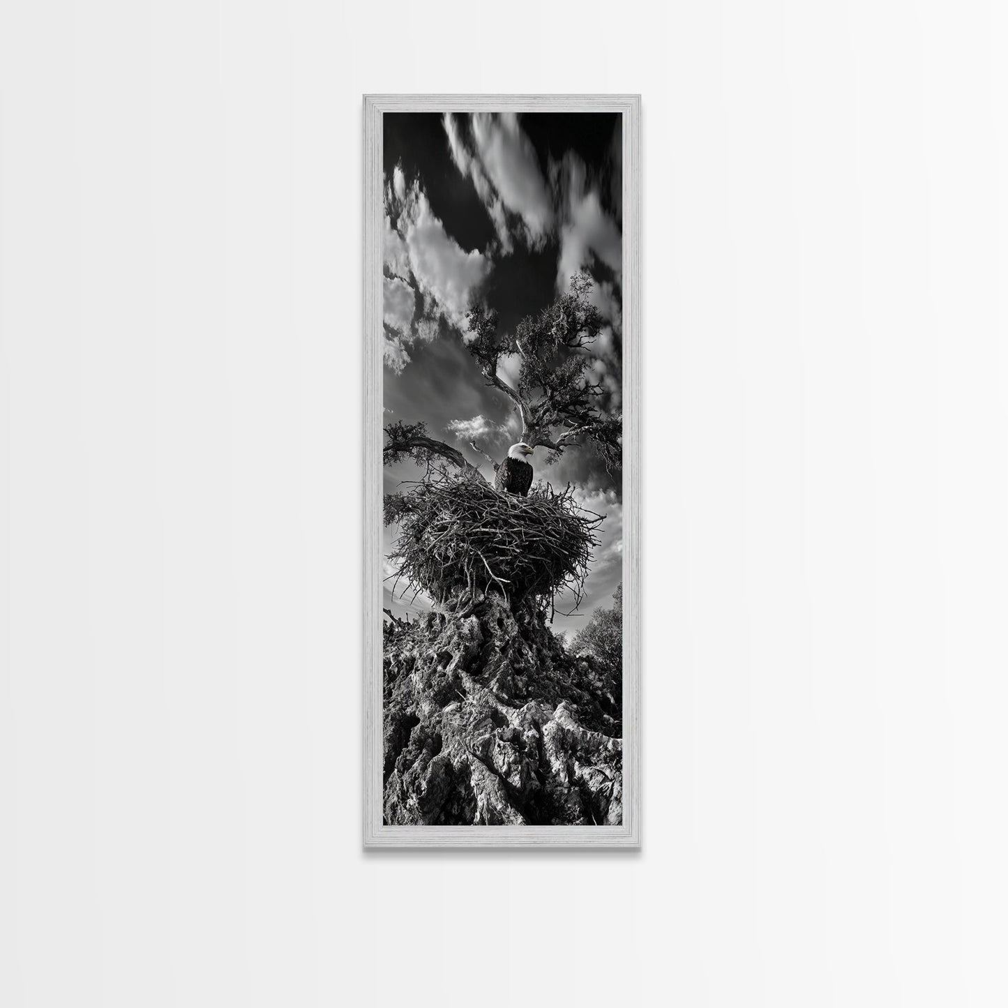 Bald Eagle Nest ,Framed Canvas Print, bird art, moody art, rustic décor, farmhouse art, gift idea, southwest wall art, landscape painting