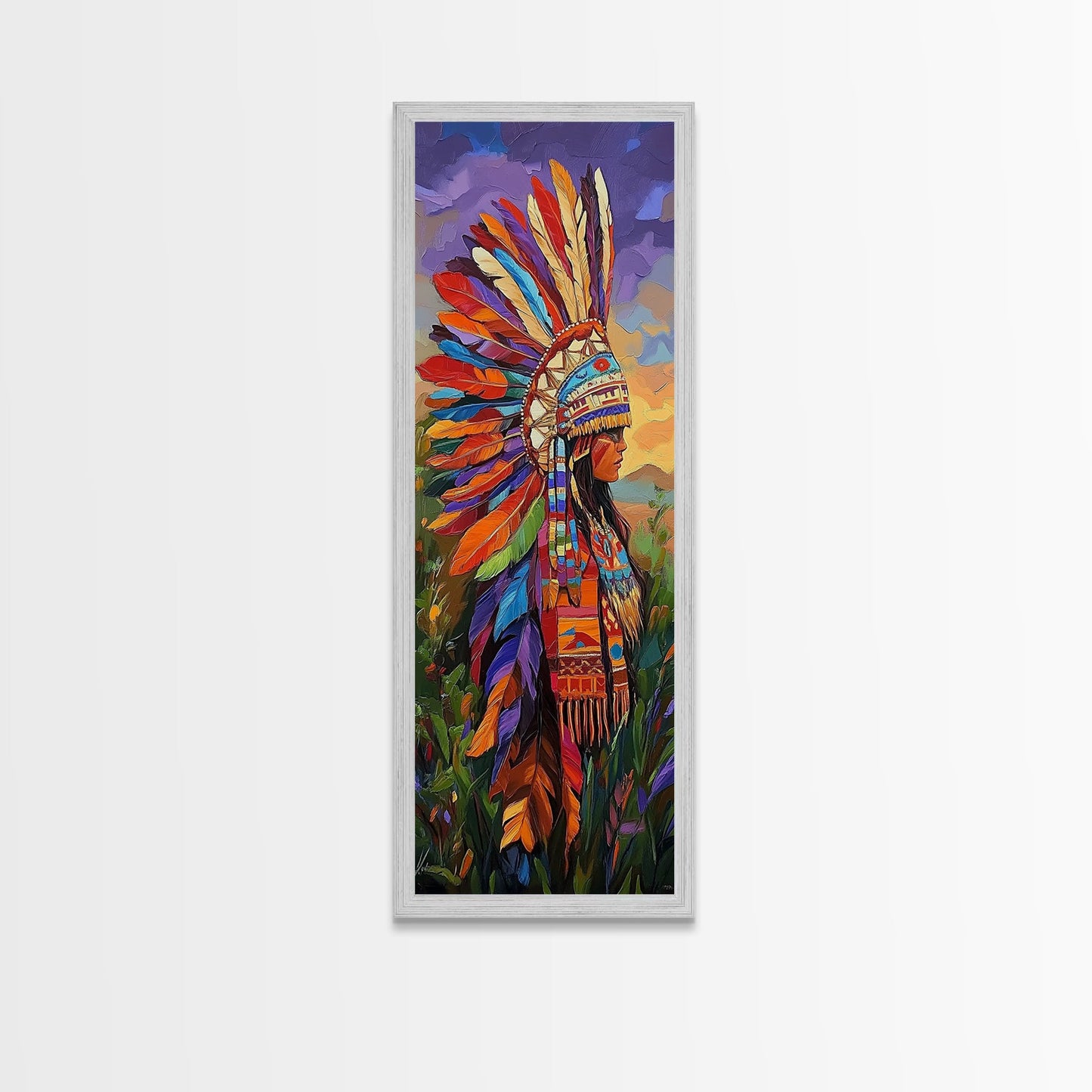 Vibrant Native Woman Framed Canvas Print Afrocentric Wall Art Bold Colorful Portrait Rustic Art Southwest Wall Art