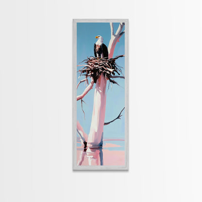 Majestic Eagle Nest, Framed Canvas Print, wildlife art, bird art, rustic wall art, pine tree art, tall narrow art, farmhouse décor, gift idea