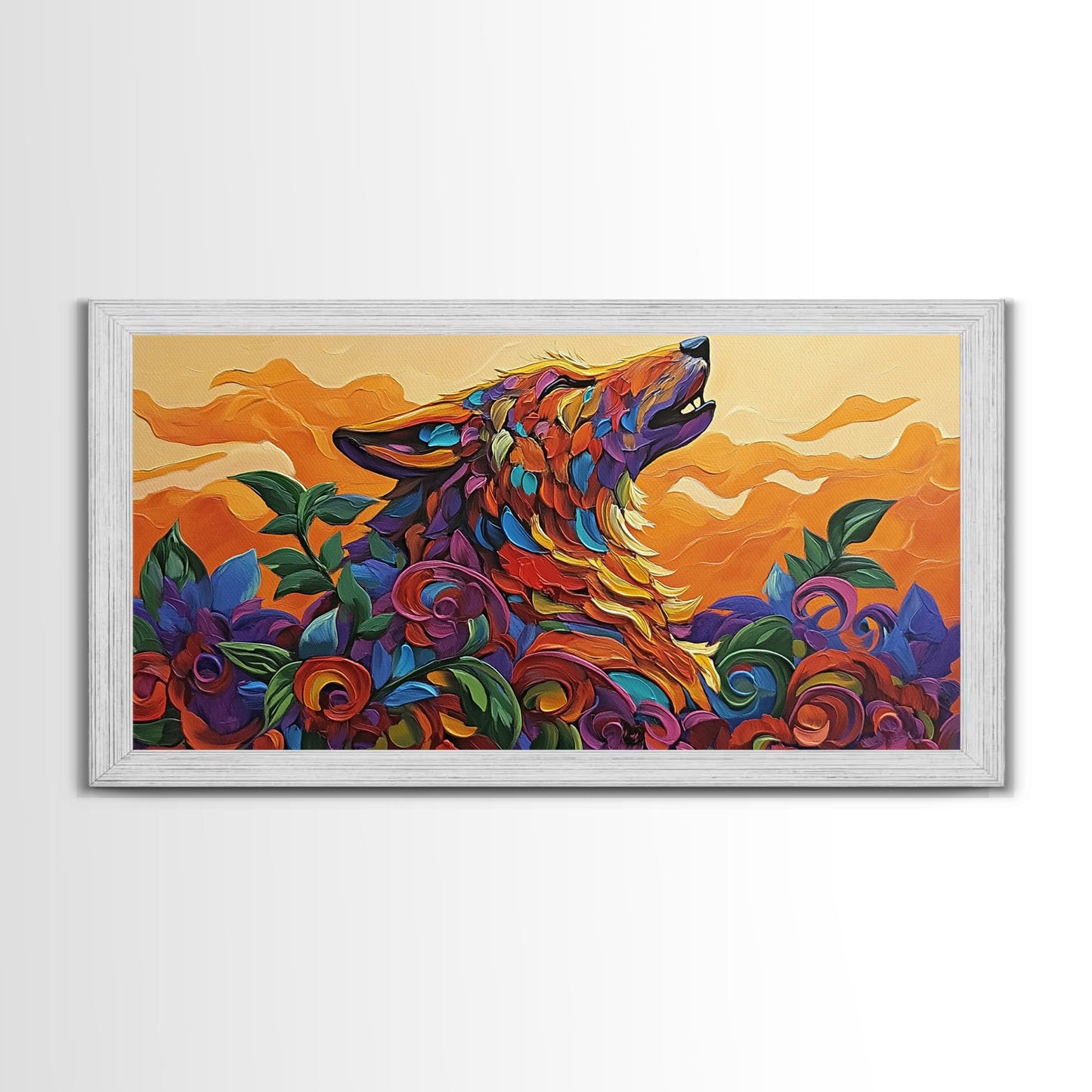 Howling Wolf, wolf painting, southwestern wall art, dark romance painting, framed canvas print, moody art, above bed wall art