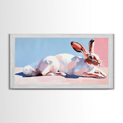 Jackrabbit, desert wildlife, whimsical art, framed canvas print, pink wall art, gift idea, light pink wall art, above sofa art