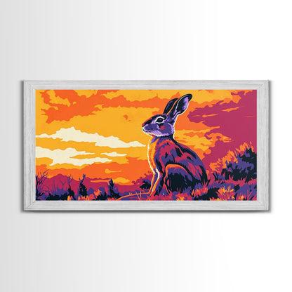 Jackrabbit, desert wildlife, rustic nature art, whimsical animal painting, boho decor, southwest wall art, framed canvas print