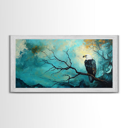 Eagle, Moody Art, Dark Romance Painting, Nature Painting, Rustic Wall Art, Above Sofa Art, Extra Wide Art, Framed Canvas Print, Wildlife Art