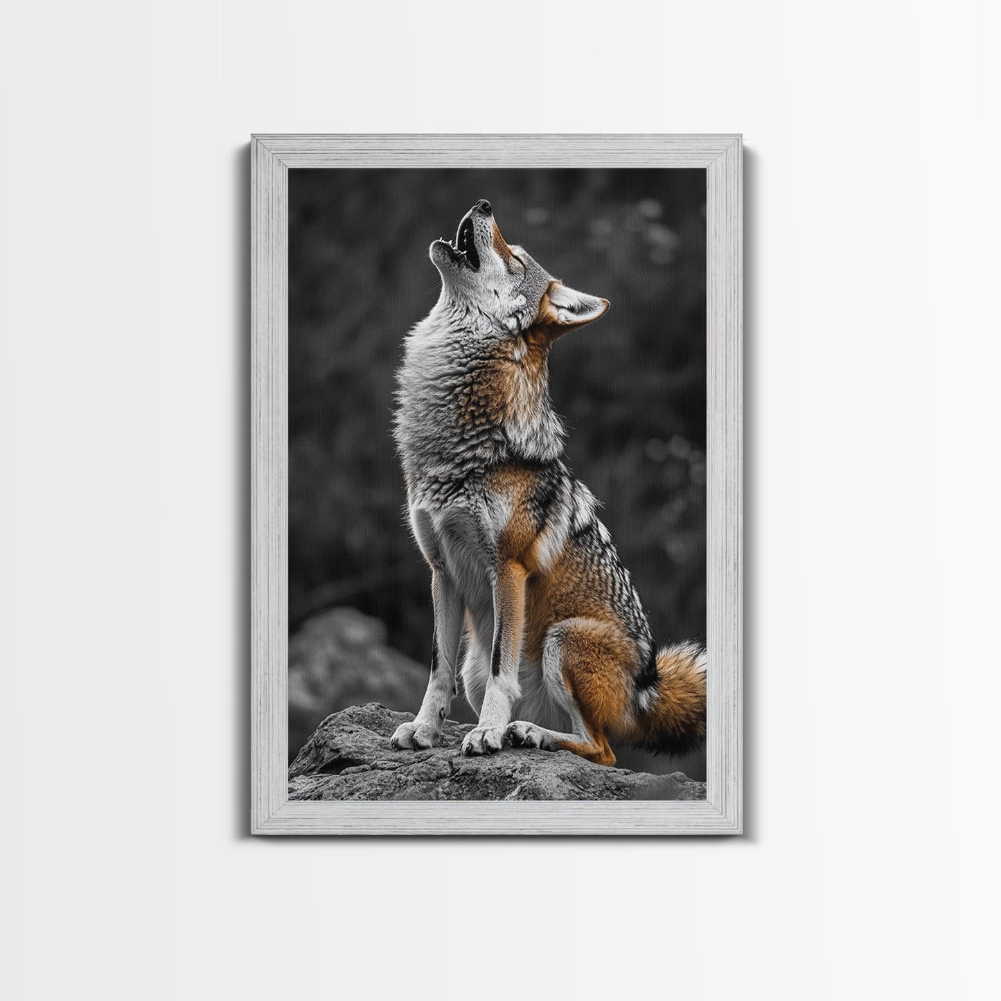 Howling Coyote, Wildlife Art, Southwest Wall Art, Moody Art, Rustic Wall Art, Nature Art, Framed Canvas Print, Gift Idea