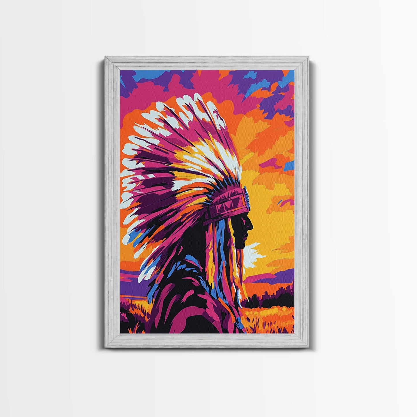 Native American Art, Bold Color Painting, Southwest Wall Art, Framed Canvas Print, Rustic Decor, Moody Art, Extra Wide Art, Gift Idea
