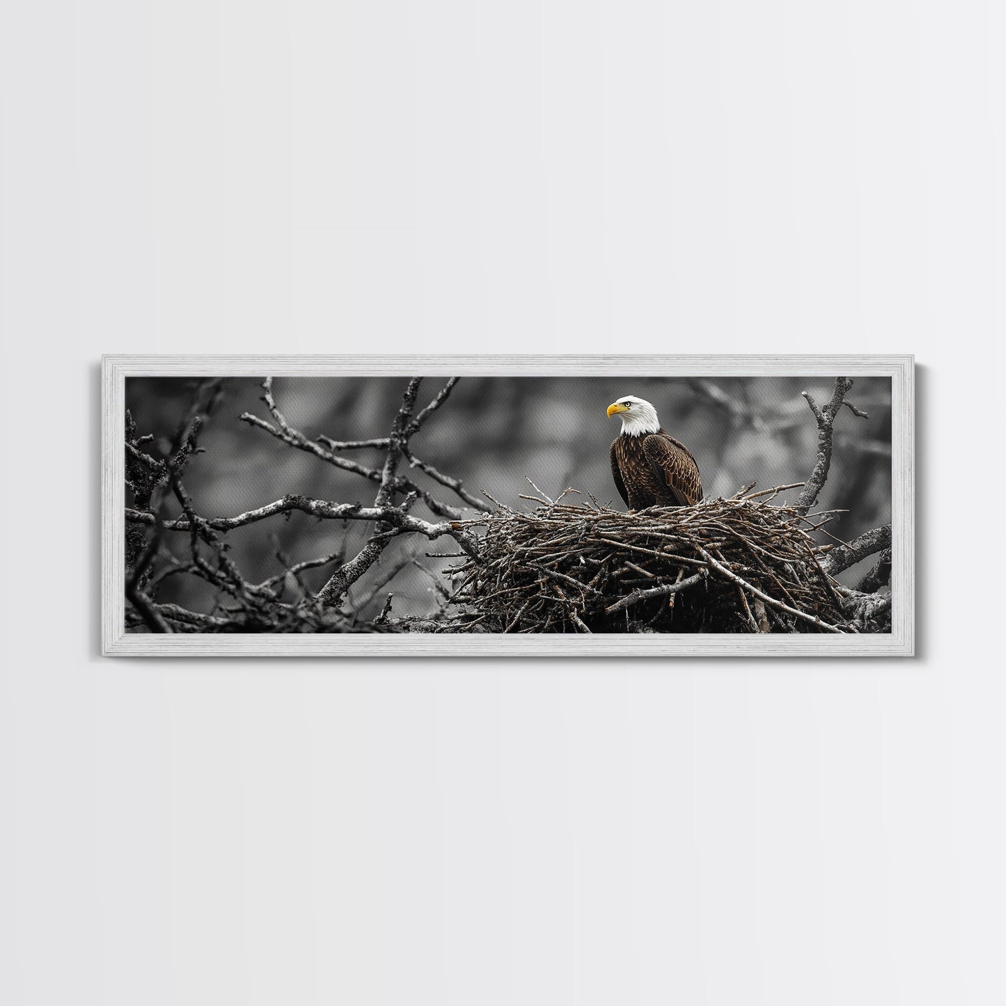 Bald Eagle, Nature Wall Art, Rustic Art, Wildlife Photography, Bird Art, Above Sofa Art, Panoramic Art, Framed Canvas Print