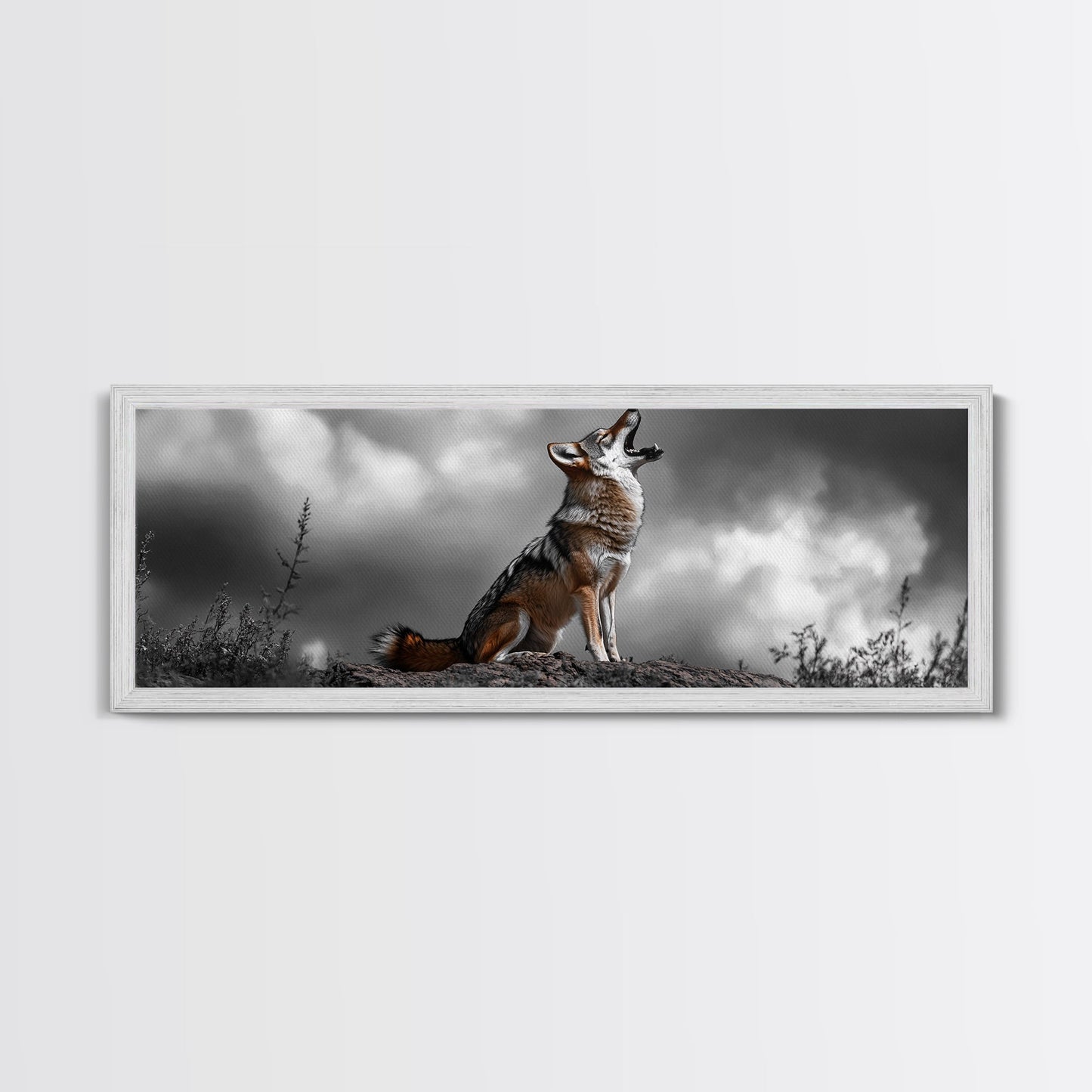 Howling Coyote, Wildlife Art, Nature Wall Art, Rustic Decor, Moody Art, Above Sofa Art, Horizontal Wall Art, Canvas Print