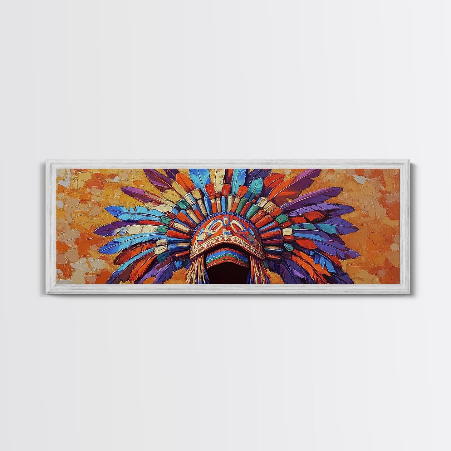 Native American Headdress, cultural art, afrocentric wall art, boho art, sacred geometry wall art, bold color art, framed canvas print, statement art