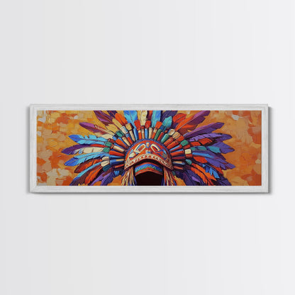 Native American Headdress, cultural art, afrocentric wall art, boho art, sacred geometry wall art, bold color art, framed canvas print, statement art