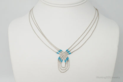 Vintage Native American Unsigned Turquoise Sterling Silver Bead Necklace
