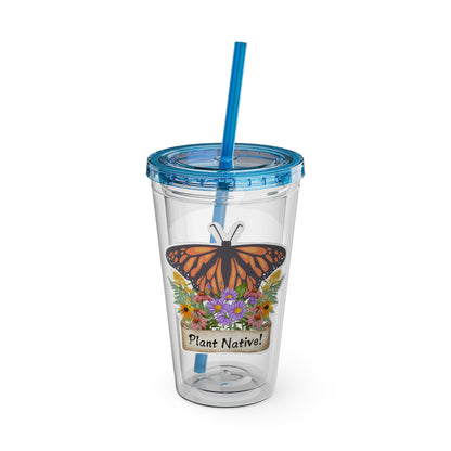 Tumbler with Straw, 16oz, I Love Native Plants, Asters