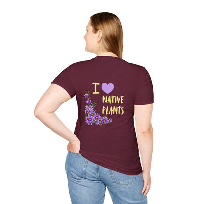 Unisex Softstyle T-Shirt I Love Native Plants, Asters (Back)