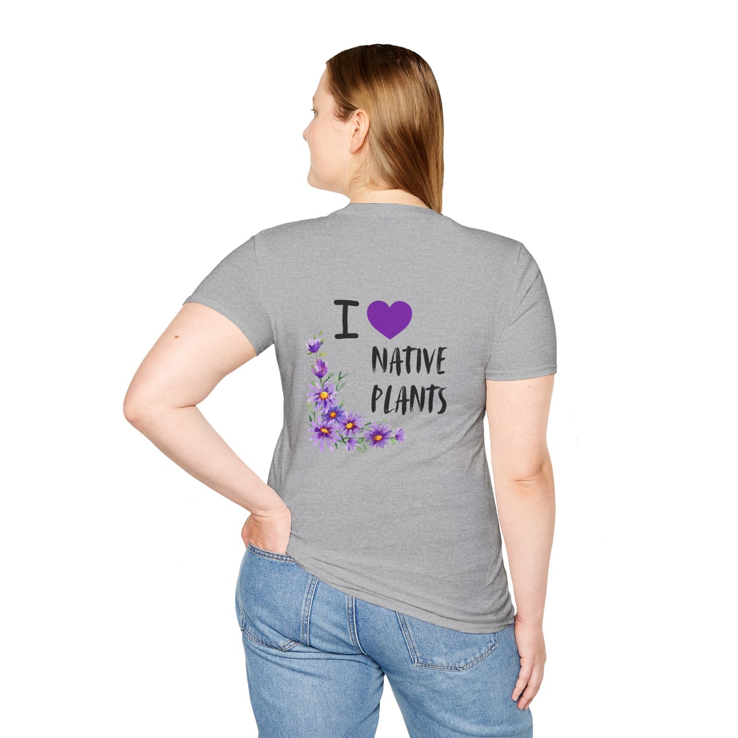Unisex Softstyle T-Shirt I Love Native Plants, Asters (Back)