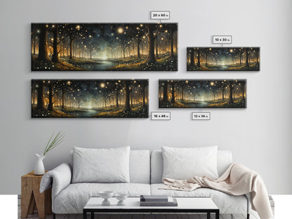 Fantasy Forest Fireflies - Framed Canvas Print - Gorgeous Fantasy Art with Glowing Lightning Bugs - Framed Wall Art for a Magical Touch