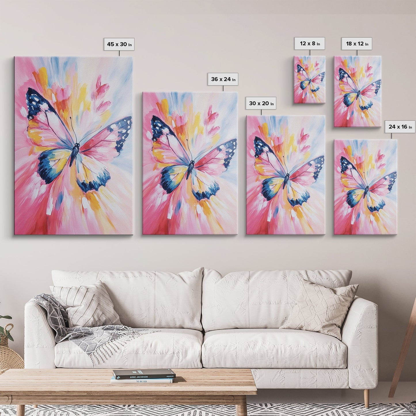 Pink Butterfly Oil Painting Print, Rustic Farmhouse, Boho Home Decor, Preppy Wall Art Dorm Room Wall Art Nursery Wall Art Home Decor