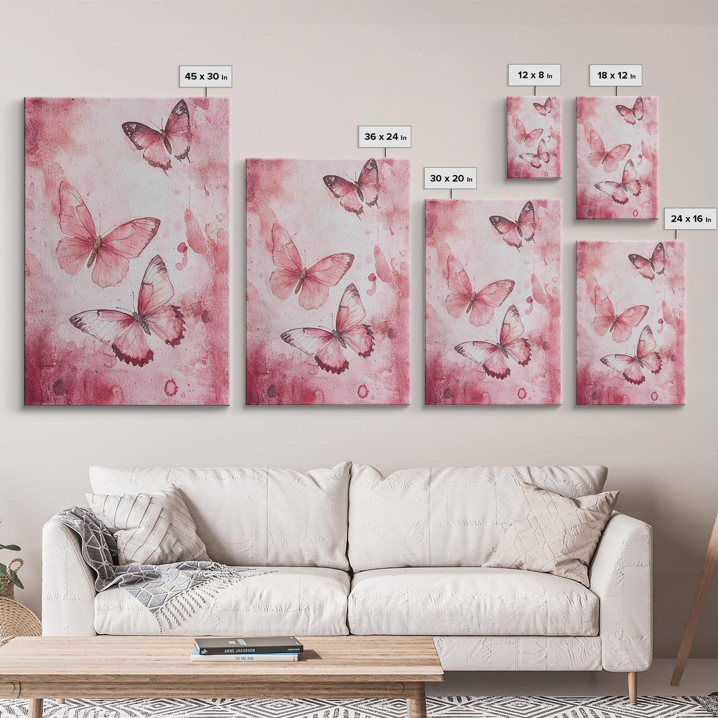 Pink Butterfly Botanical Prints Canvas Print Soft Whimsical Nature Inspired Bedroom or Living Room Art Light Pink Wall Decor