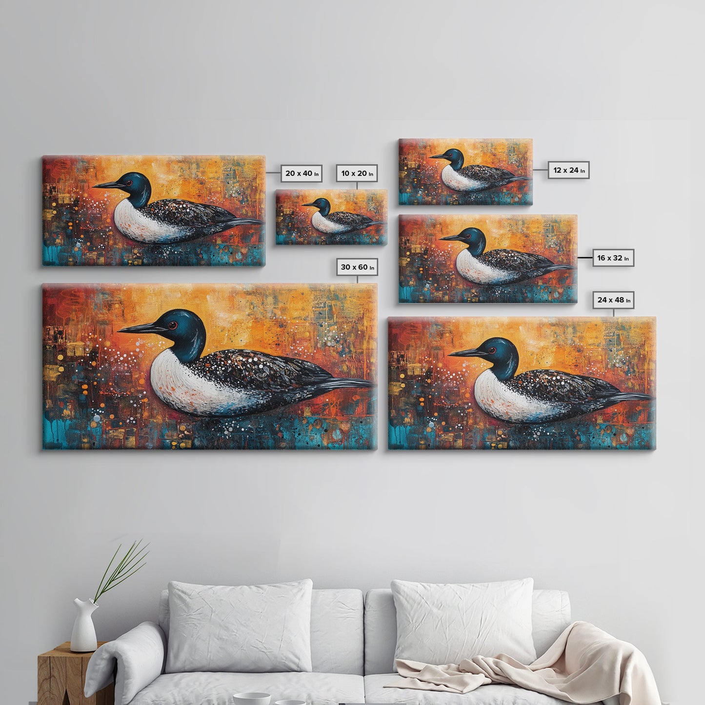 Loon Bird Painting, bird art, wildlife art, nature painting, teal wall art, framed canvas print, lake decor, rustic wall art
