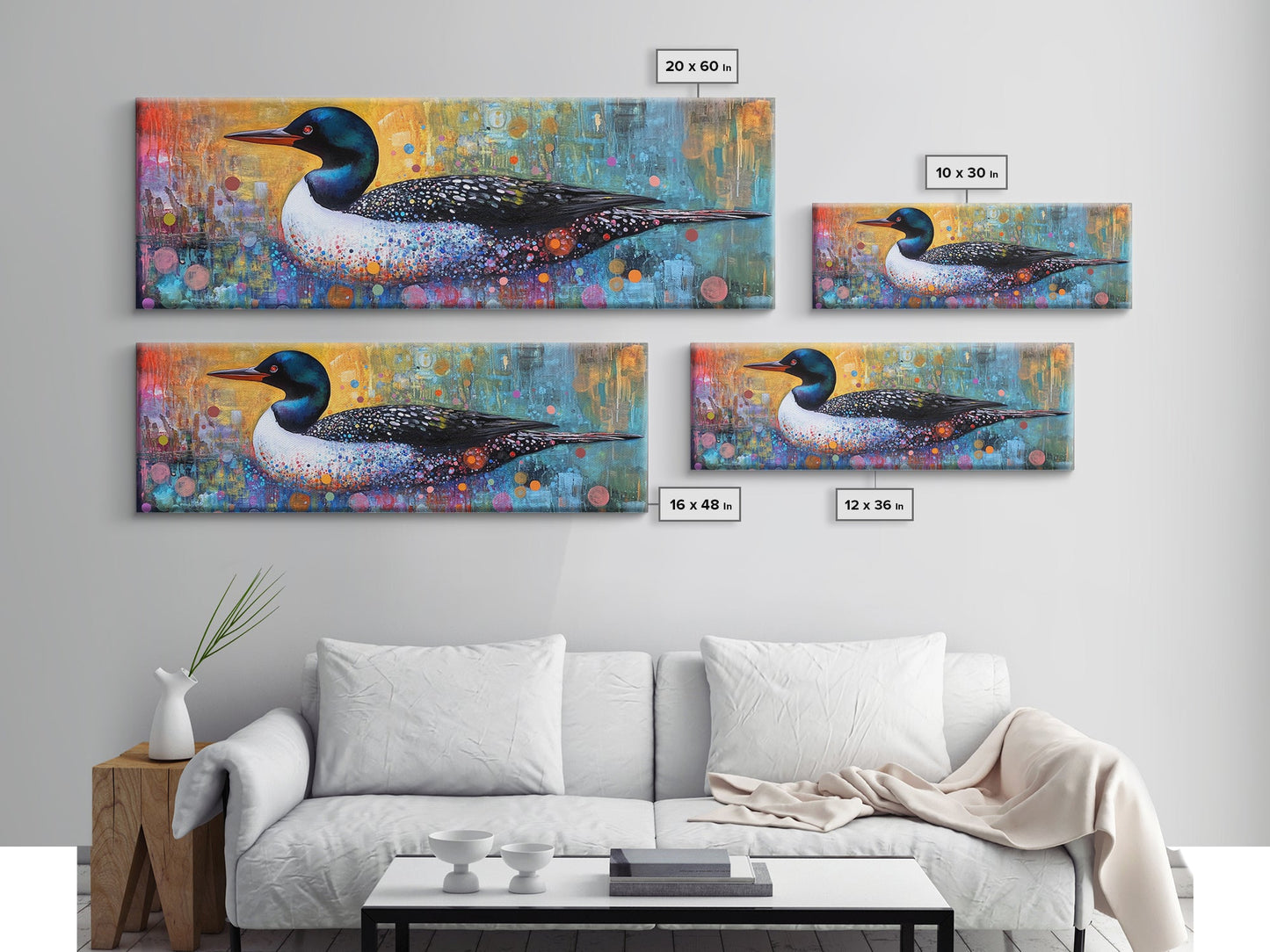 Vibrant Loon Art Framed Canvas Print Wildlife Decor Living Room Wall Art Colorful Bird Painting Modern Boho Home Accent Nature Gift