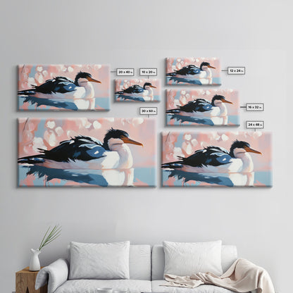 Seabird Reflection, Waterfowl Art, Coastal Wildlife, Nature Print, Framed Canvas Print, Bedroom Wall Art, Modern Animal Art