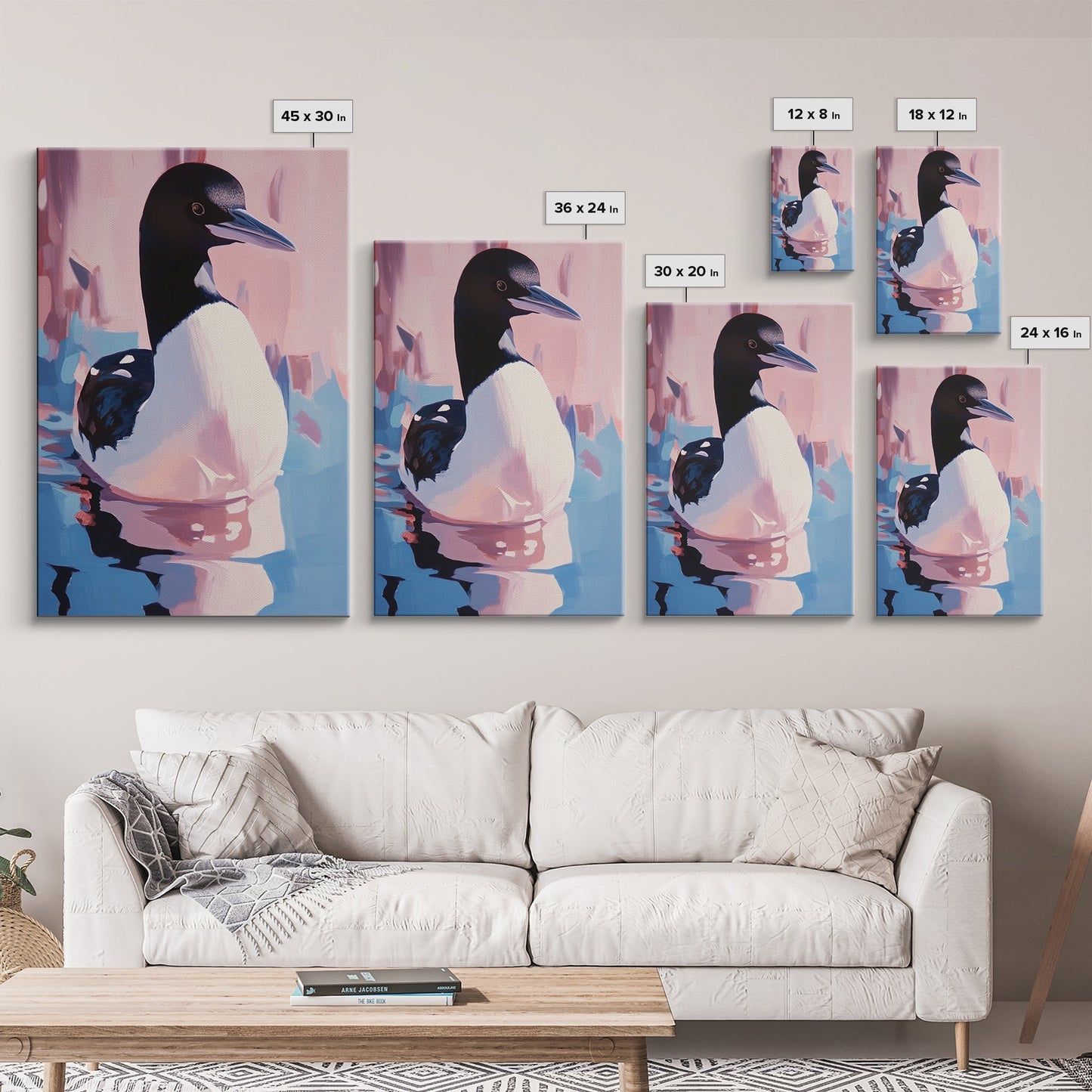 Loon Bird, Lake Wildlife Art, Nature Waterfowl Painting, Framed Canvas Print, Cabin Wall Decor, Rustic Outdoor Theme