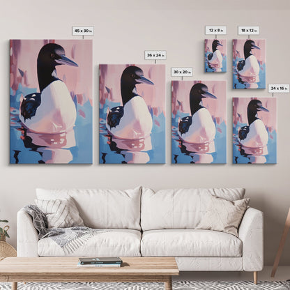 Loon Bird, Lake Wildlife Art, Nature Waterfowl Painting, Framed Canvas Print, Cabin Wall Decor, Rustic Outdoor Theme