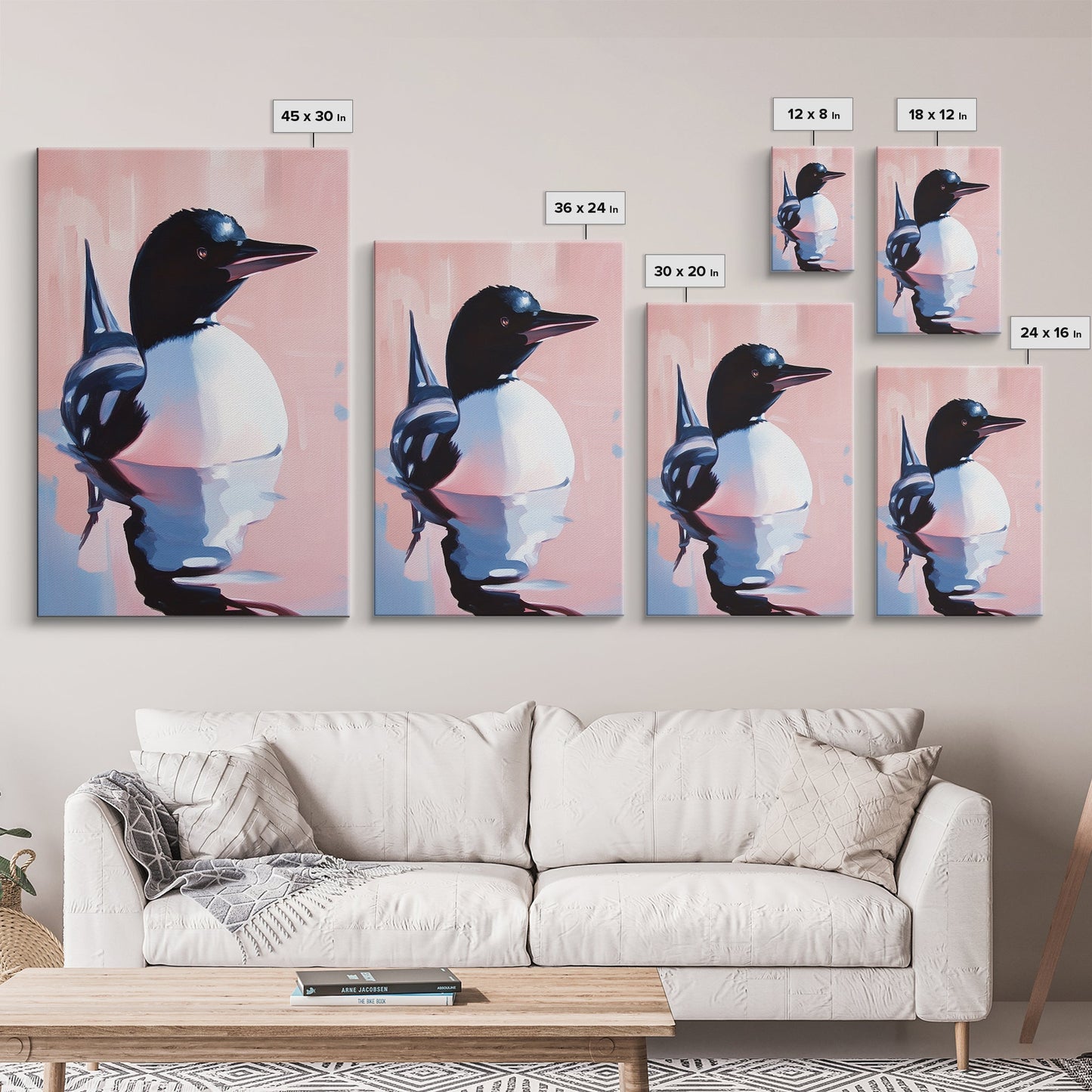 Reflection Loon, Tranquil Wildlife Painting, Rustic Lake House Wall Art, Framed Canvas Print, Nature Retreat, Cabin Aesthetic