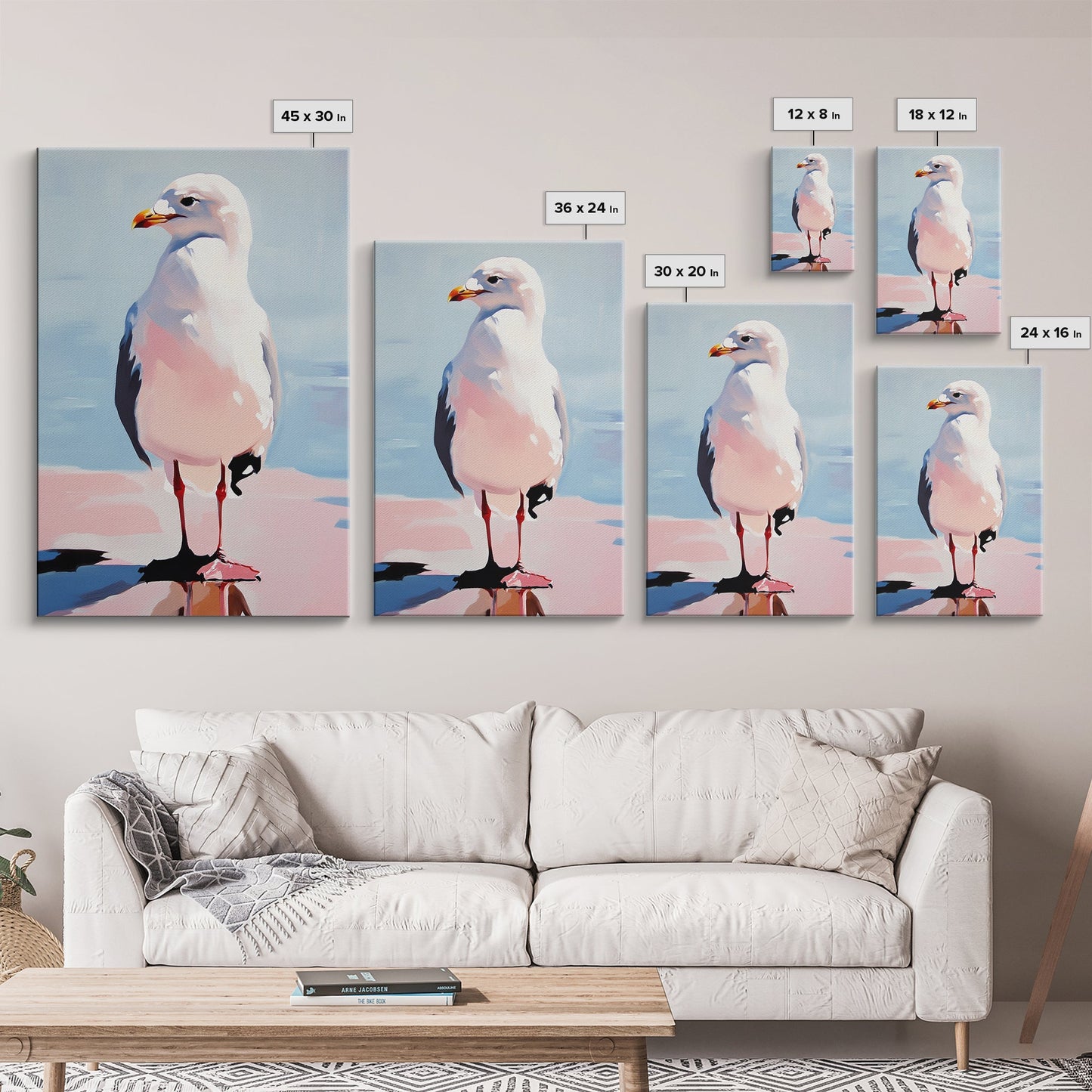 Seagull, Coastal Bird, Minimalist Beach, Modern Wall Art, Framed Canvas Print, Ocean Artwork, Seaside Decor, Living Room Art