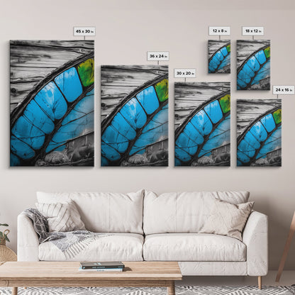 Butterfly Wing Close-up, Nature Photography, Framed Canvas Print, Rustic Wall Art, Minimalist Decor, Blue Abstract Art, Bedroom Wall Decor