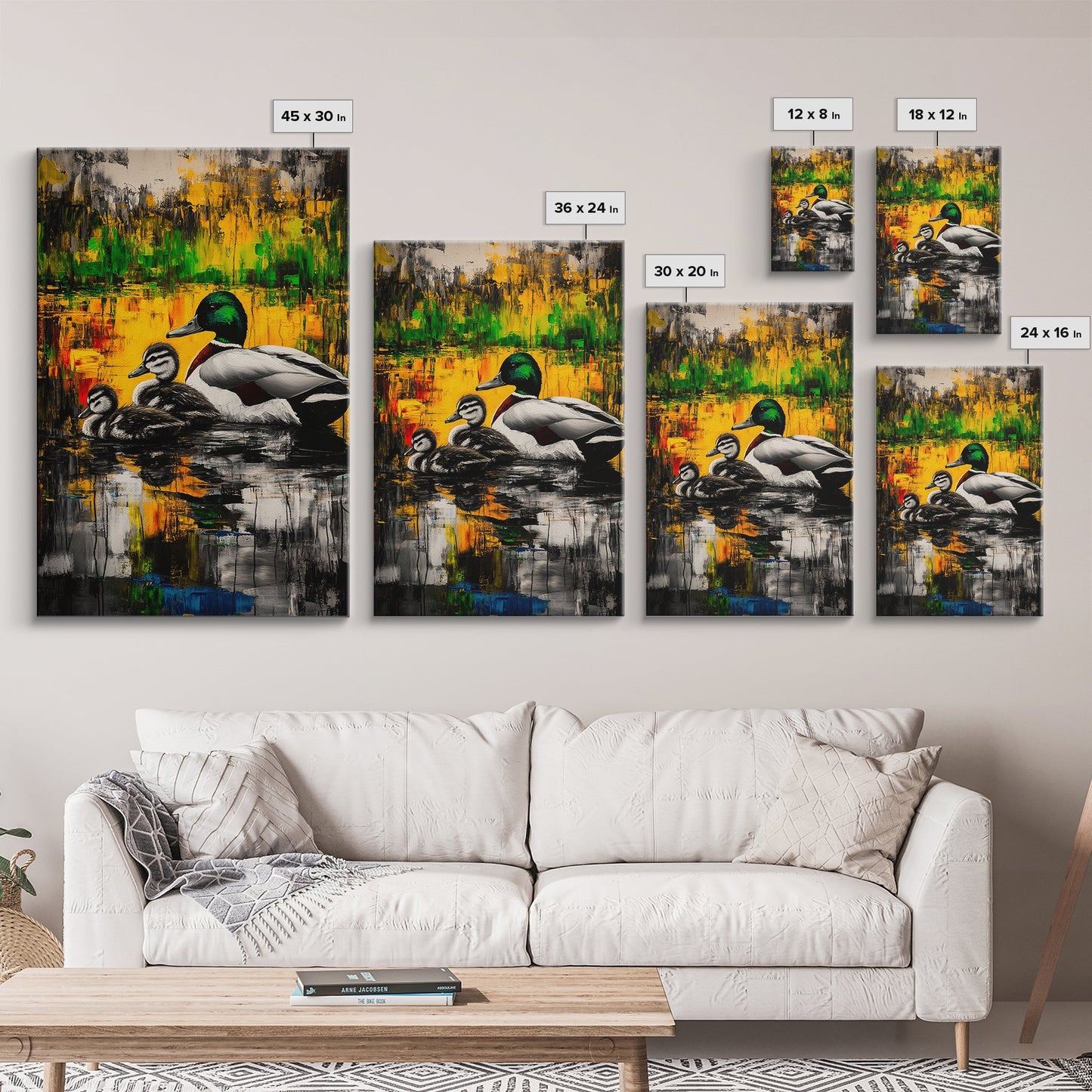 Ducks Pond Nature, Framed Canvas Print, Wildlife Art, Vibrant Watercolor Style, Rustic Wall Decor, Country Home Art, Gift Idea