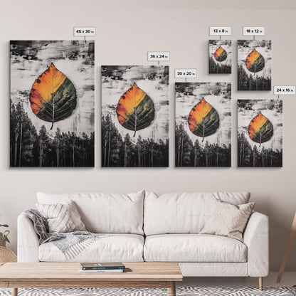 Autumn Leaf Print, Fall Nature Wall Art, Rustic Botanical Painting, Seasonal Home Decor, Cozy Living Room, Framed Canvas Print