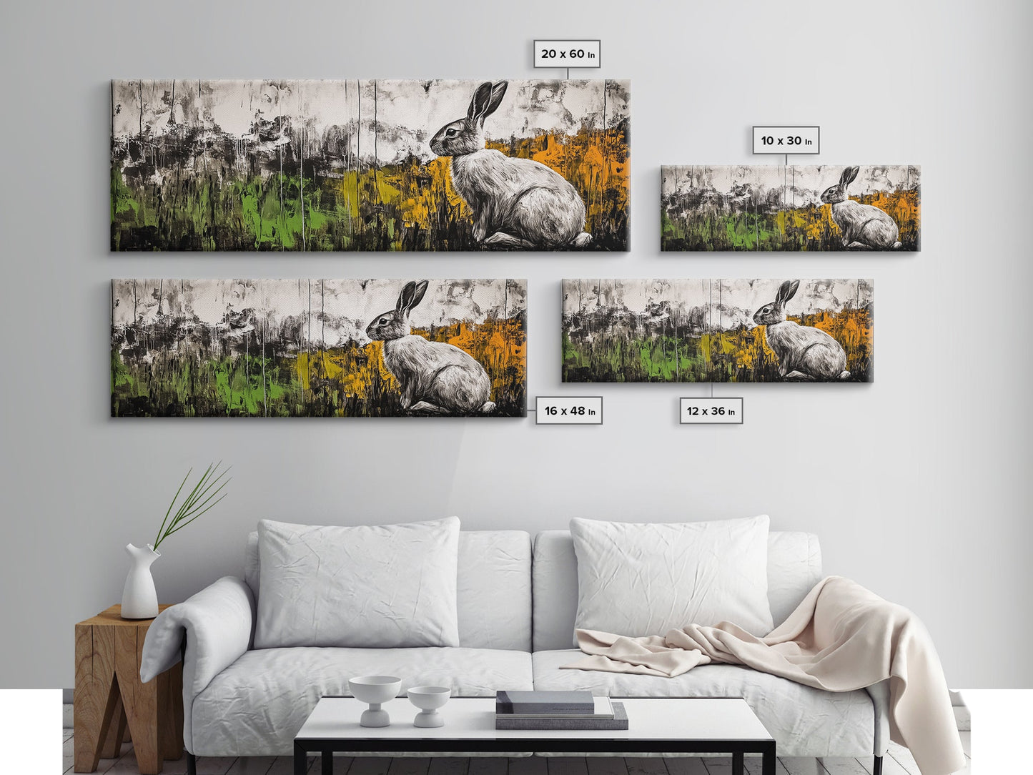 Rabbit Painting, Animal Canvas Print, Wildlife Art, Nature Inspired Decor, Neutral Tones, Modern Farmhouse Art, Living Room Wall Art