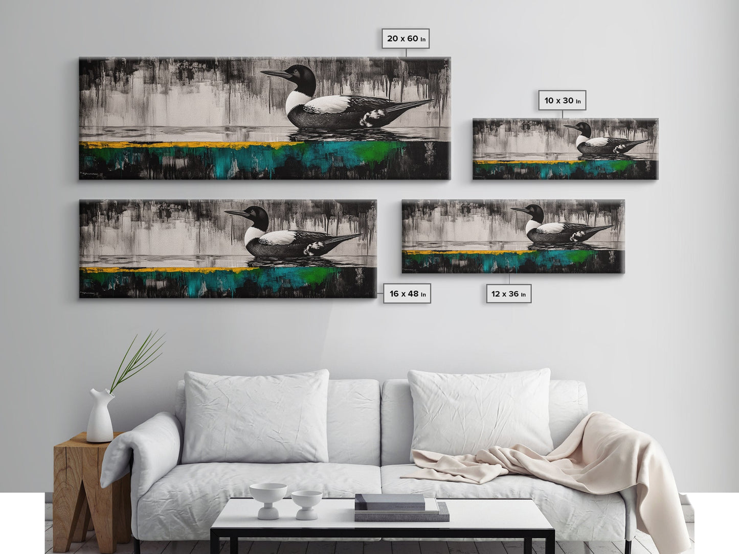 Modern Loon Art, AbstractArt, Water Bird Painting, Nature Wall Art, Framed Canvas Print, Office Decor, Minimalist Art, Contemporary Style
