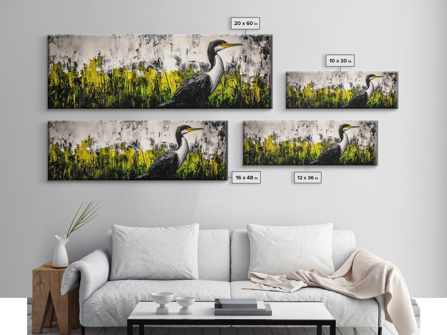 Modern Bird Art, Black and White Wall Decor, Nature Painting, Wildlife Art, Abstract Landscape, Living Room Wall Art, Framed Canvas Print