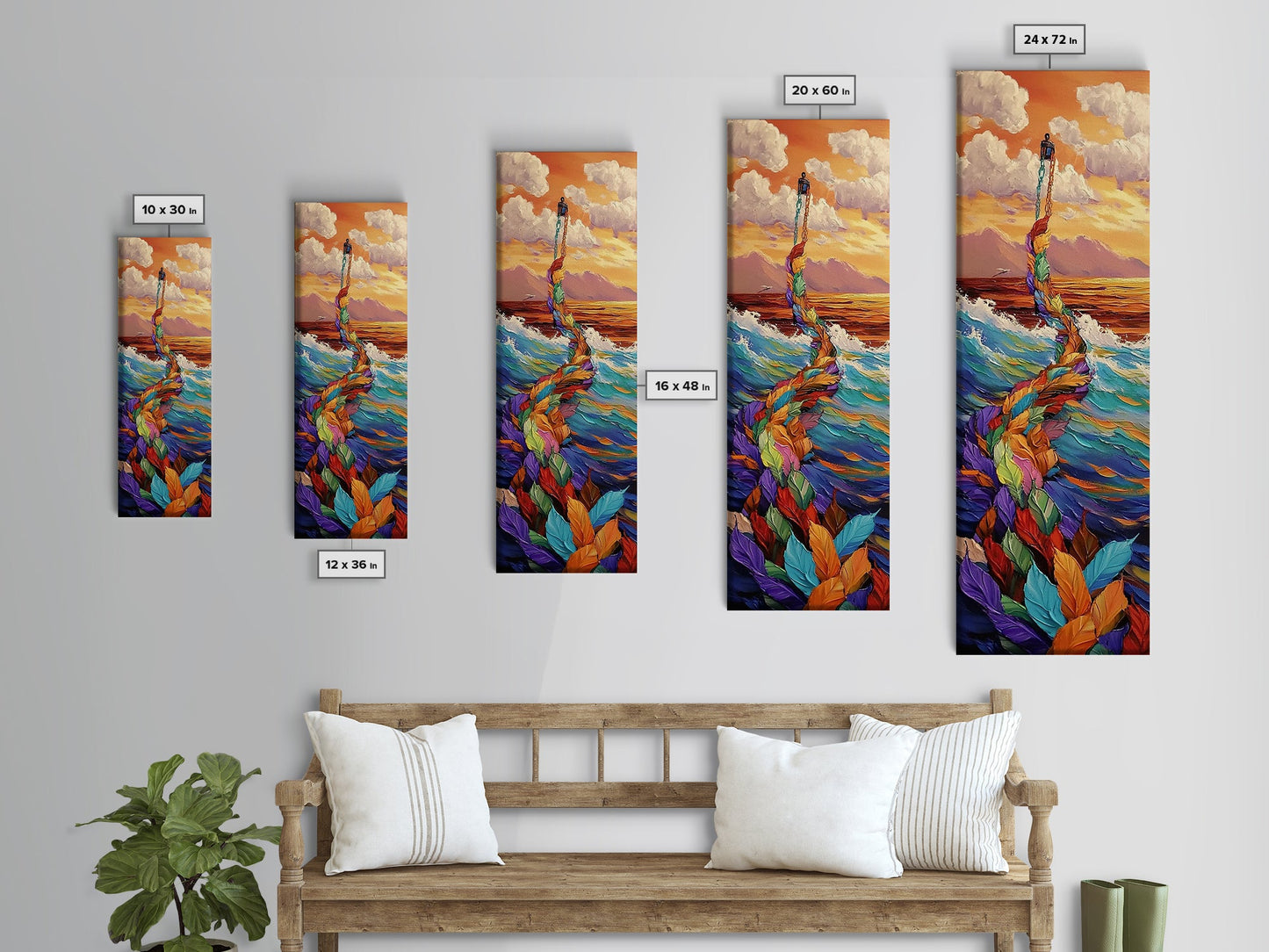 Lantern Ocean, Dreamscape Path – Canvas Print surreal ocean dream painting, fantasy art, whimsical coastal decor, imaginative bedroom wall art