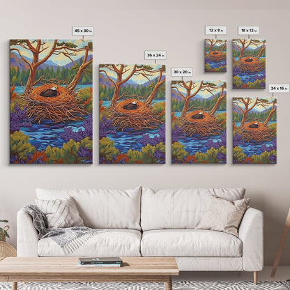 Eagle Nest, Forest, Lake, Canvas Print, rustic wildlife art, bald eagle decor, nature lodge wall art, cozy cabin Living Room theme