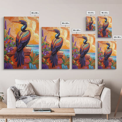 Bird, Tropical, Nature, Colorful, Framed Canvas Print, Exotic bird painting with vivid feathers, ideal eclectic living room wall art