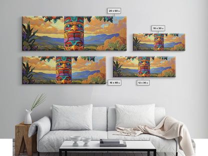 Totem Pole Art, Southwest Style, Desert Sky, Framed Canvas Print, Native Inspired, Living Room Wall Art, Cultural Landscape