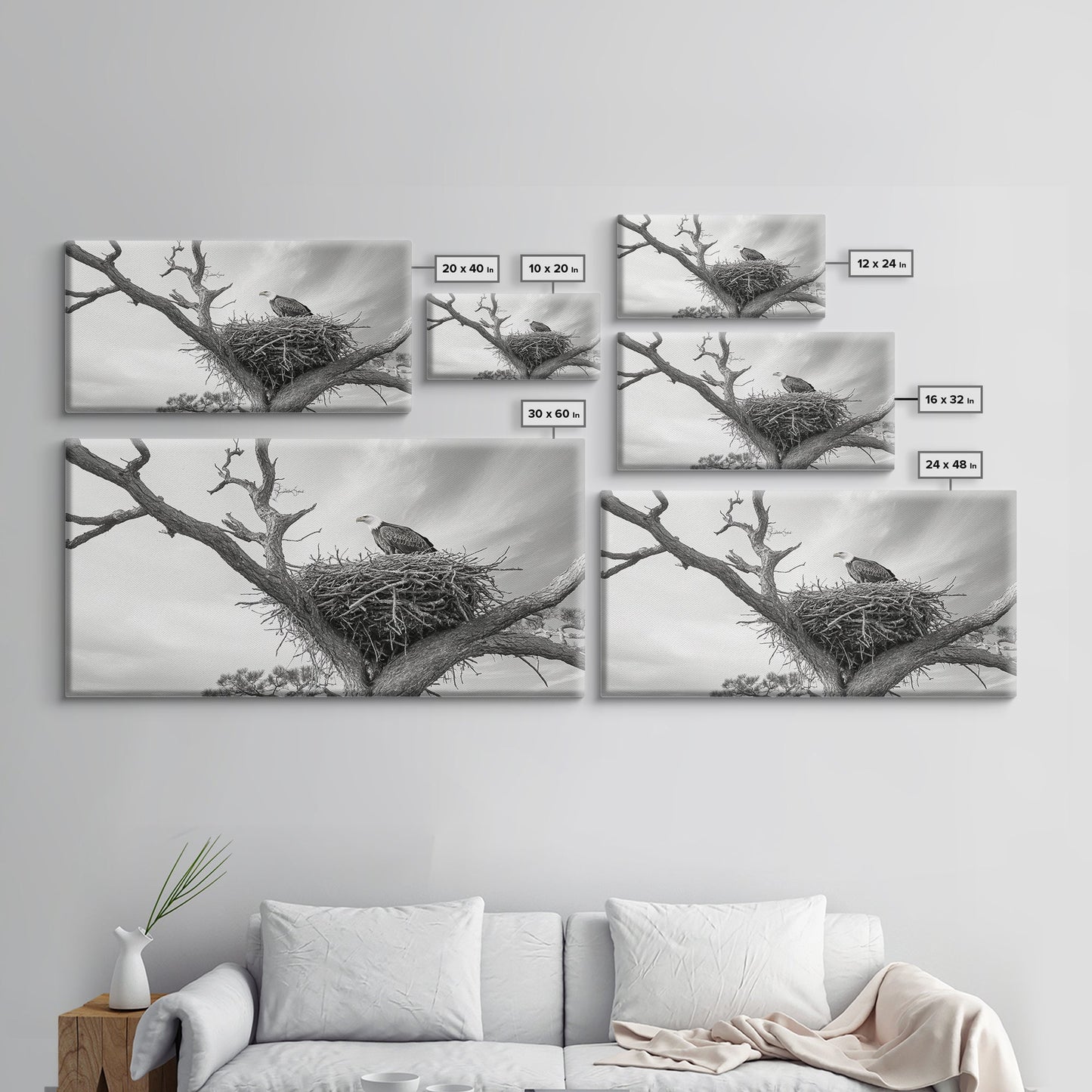 Bald Eagle Nest, Wildlife Nature Art, Rustic Cabin Decor, Framed Canvas Print, Patriotic Office Wall Art, Woodland Photography